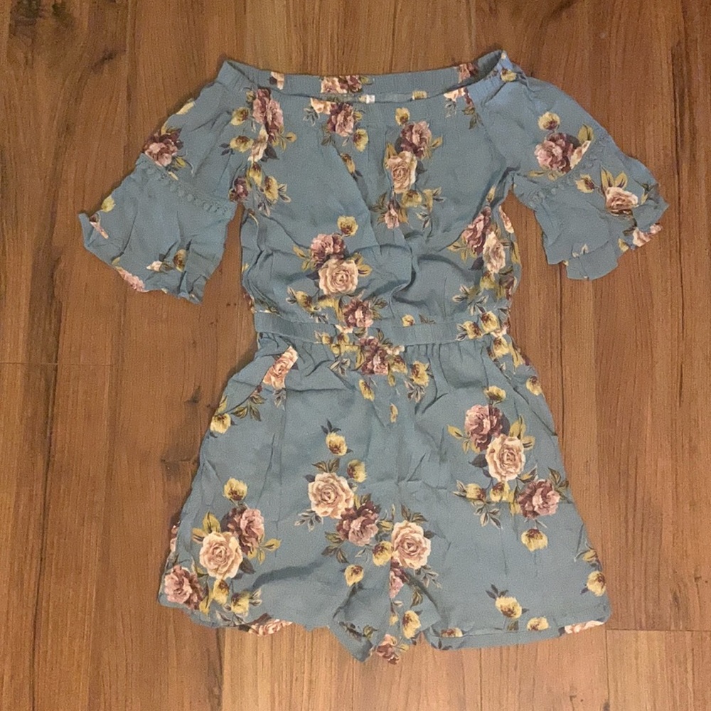 Strapless Off the Shoulder Floral Romper